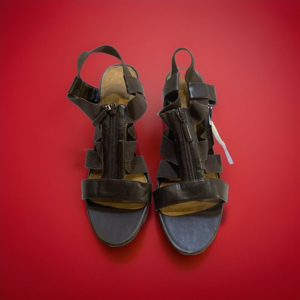 Airstep Tamanna Woman's‎ Size 11M Brown Zip Front Sandals Sling Back Heels